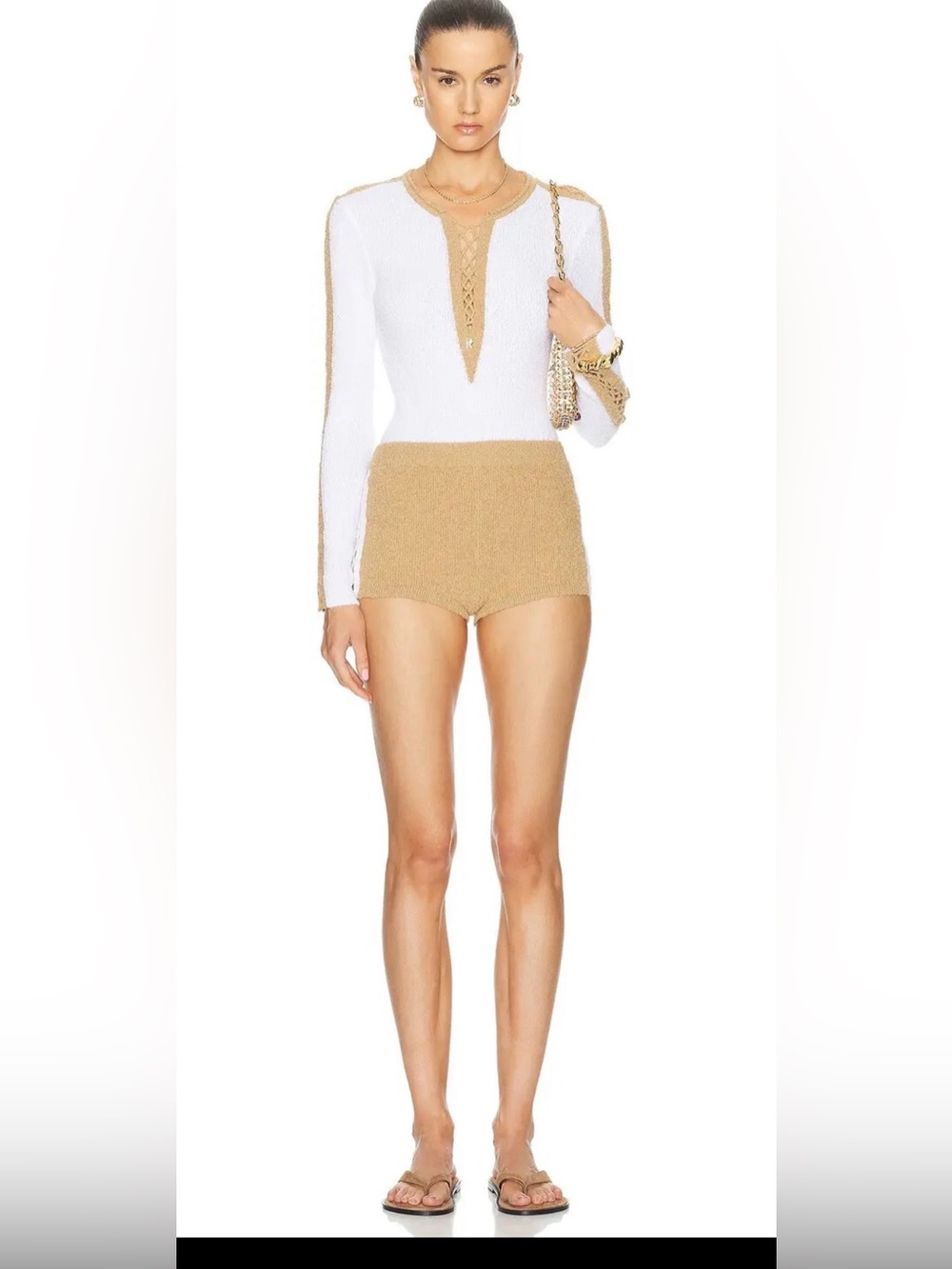 NWOT RABANNE Embellished Two-Tone Cotton-Blend Chenille sweater and shorts set S